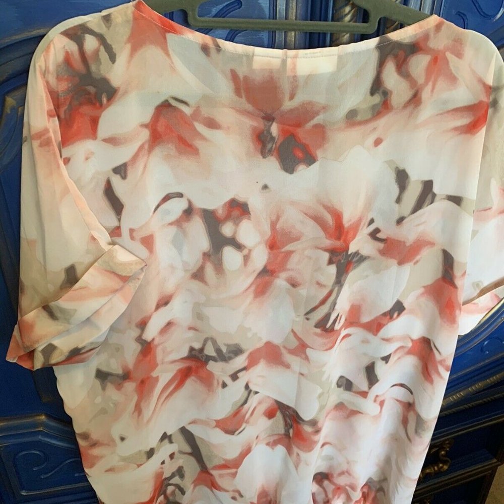 ⭐️Liz Claiborne Floral Pink Sheer Dressy Top Large - Picture 2 of 3
